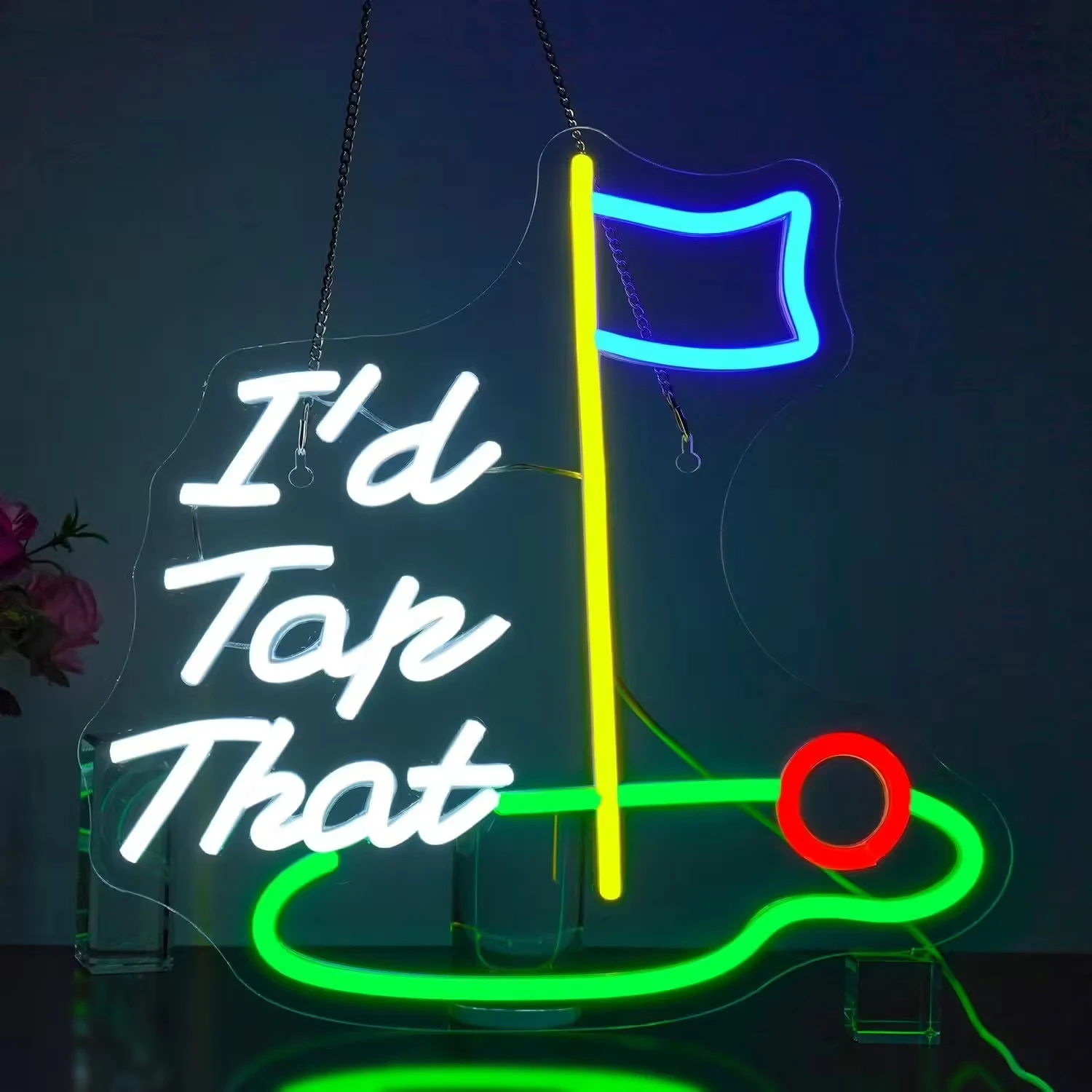 

Funny Golf Neon Sign - I'd Tap That LED Flag Decor - Dimmable USB Powered Wall Light - Perfect Man Cave & Sports Room Wal Decor