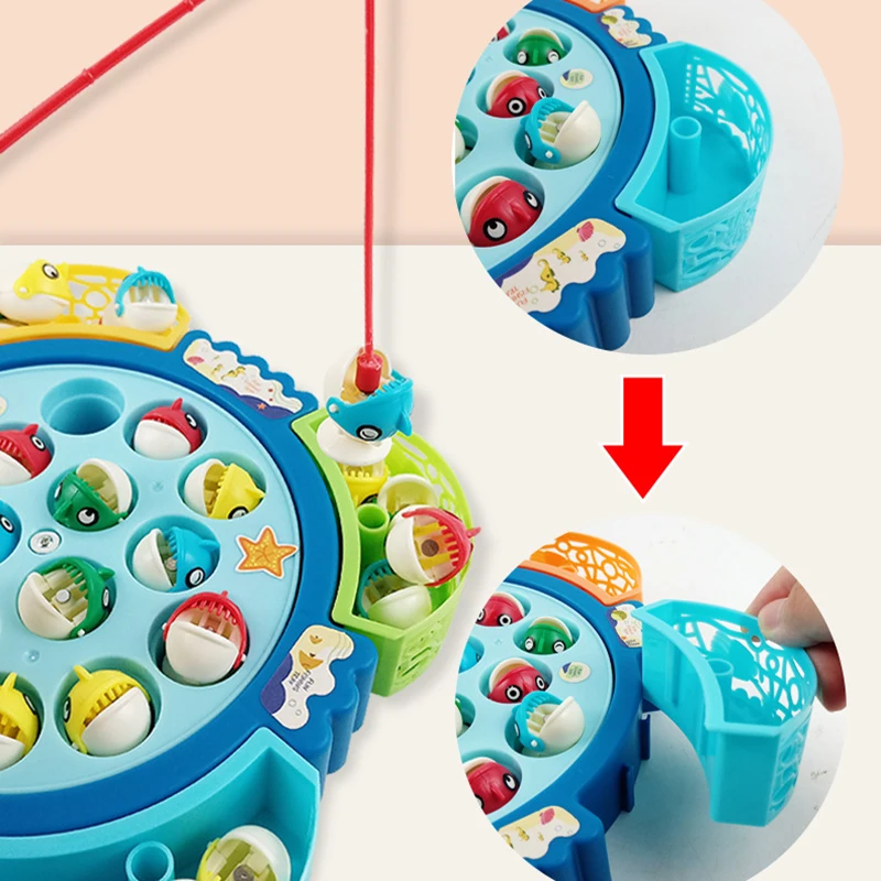 Juguete de pesca giratorio eléctrico para niños, luces interactivas de aprendizaje temprano para padres e hijos, música, disco de pesca giratorio grande, regalo