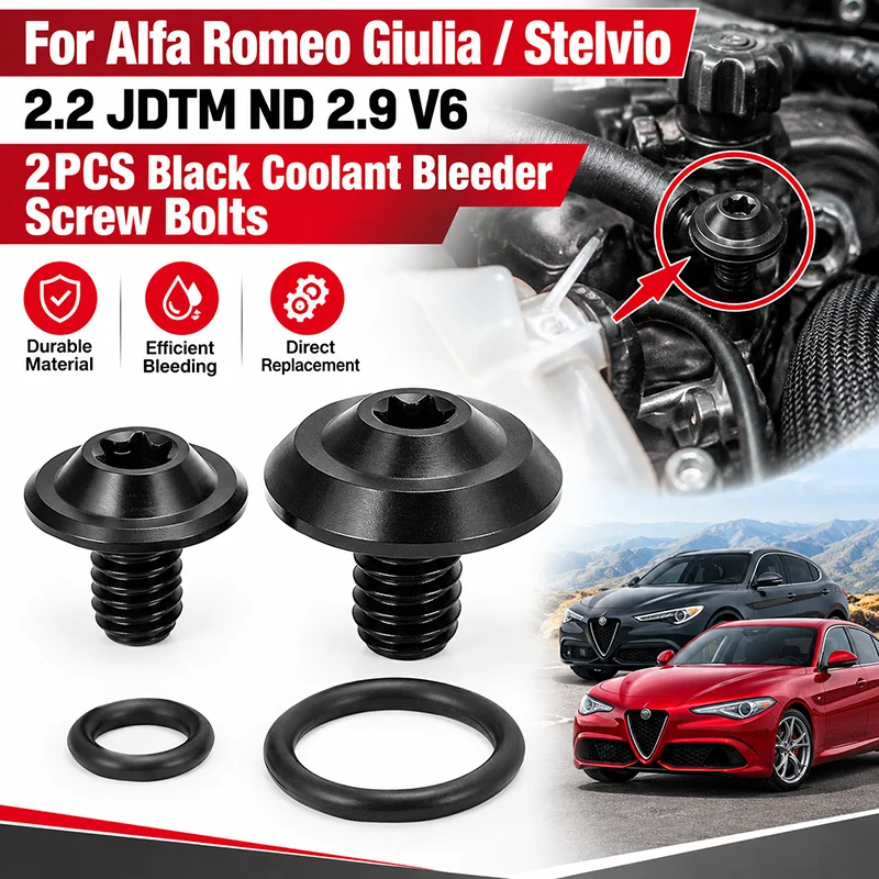 2 viti di spurgo liquido refrigerante nere per Alfa Romeo Giulia Stelvio 2.2 JTDM 2.9 V6, ricambio per il tappo di spurgo in plastica fragile
