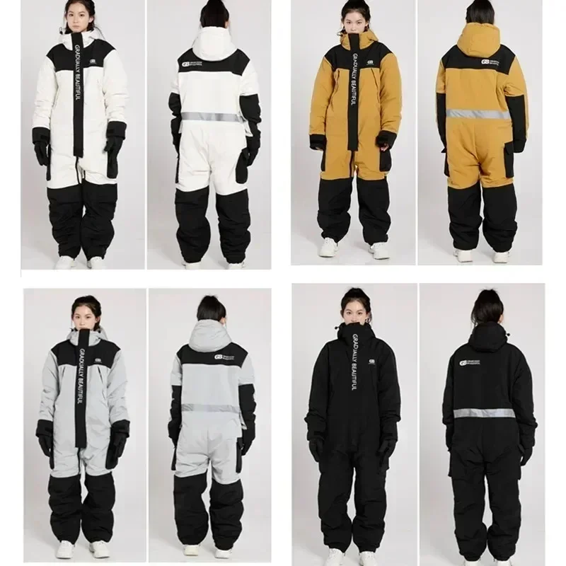 Winter Electric/motorcycle Riding Suit One-piece Set Warm Plush Riding Split Leg Riding Outdoor Skiing Fishing Cold Proof Suit