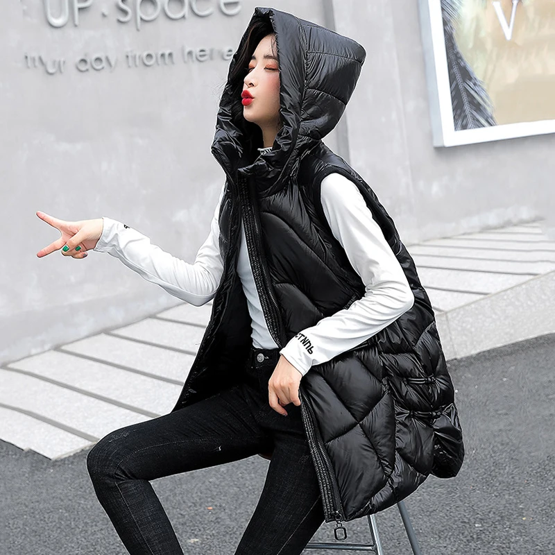 Crriflz Women Autumn Winter Outwear Casual Thicken Waistcoat Cotton Padded Hooded Sleeveless Jacket Coat Vest For Female