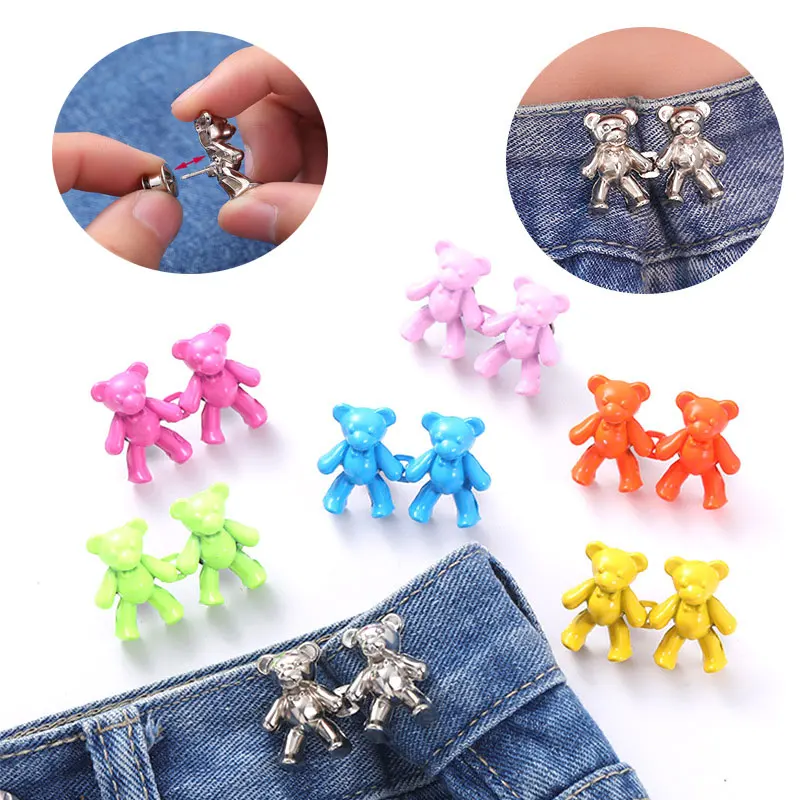 1Pair Detachable Button Metal Bear Tighten Waist Button Adjustable Waist Clip Pins for Women Skirt Pant DIY Clothing Accessories