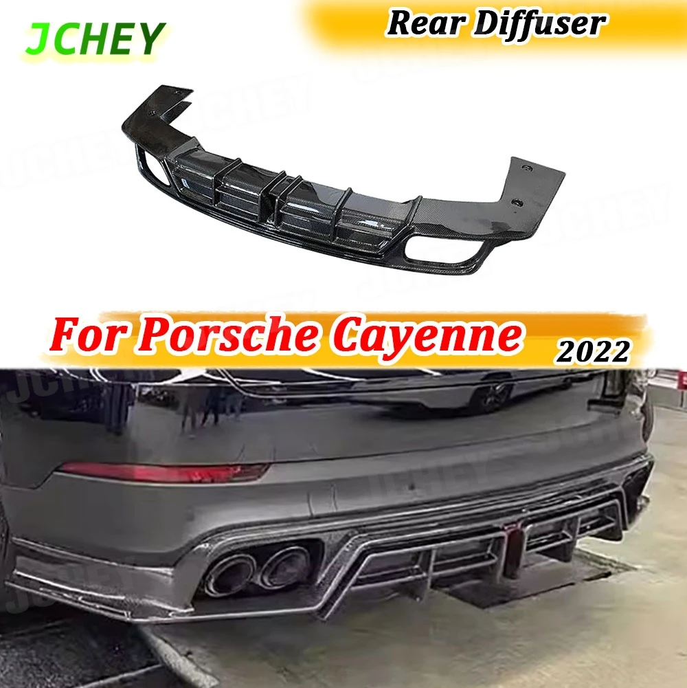 

JCHEY For Porsche Cayenne 2022 Rear Bumper Lip Diffuser Spoiler With LED Light Carbon Fiber /FRP Bodykits Rear Bumper Guard