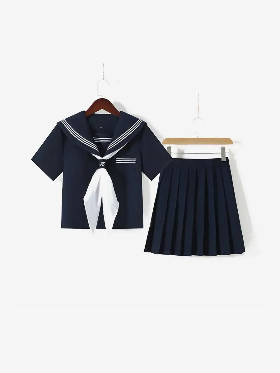 حجم كبير الحلو JK لعوب بحار طوق الفتيات قميص طويل الأكمام ربيع الخريف الحد من العمر عالية الخصر ألف خط مطوي تنورة