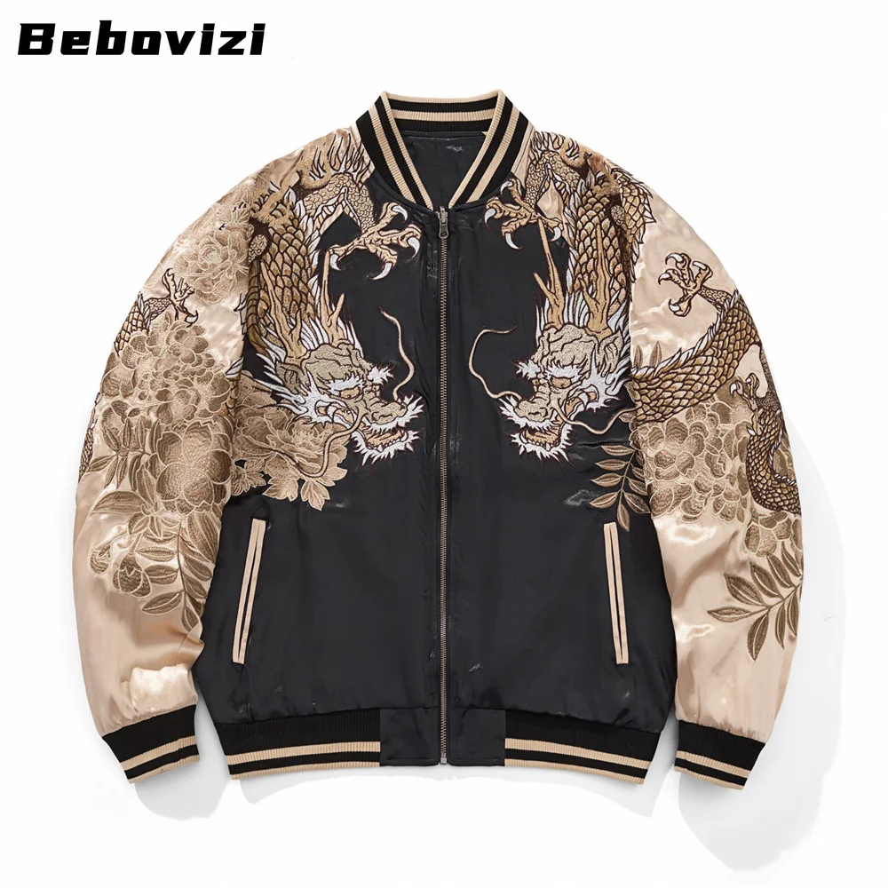 Dragon Tiger Embroidery Bomber Jacket - Men's Japanese Souvenir Style Raglan Sleeve Baseball Coat Autumn 2025