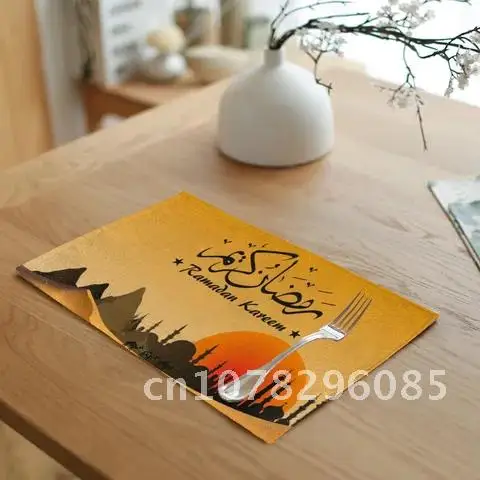 

Ramadan Muslim Home Decoration Linen Placemat EID Mubarak Supplies Mosque Decor Baby Shower Muslim Decorative