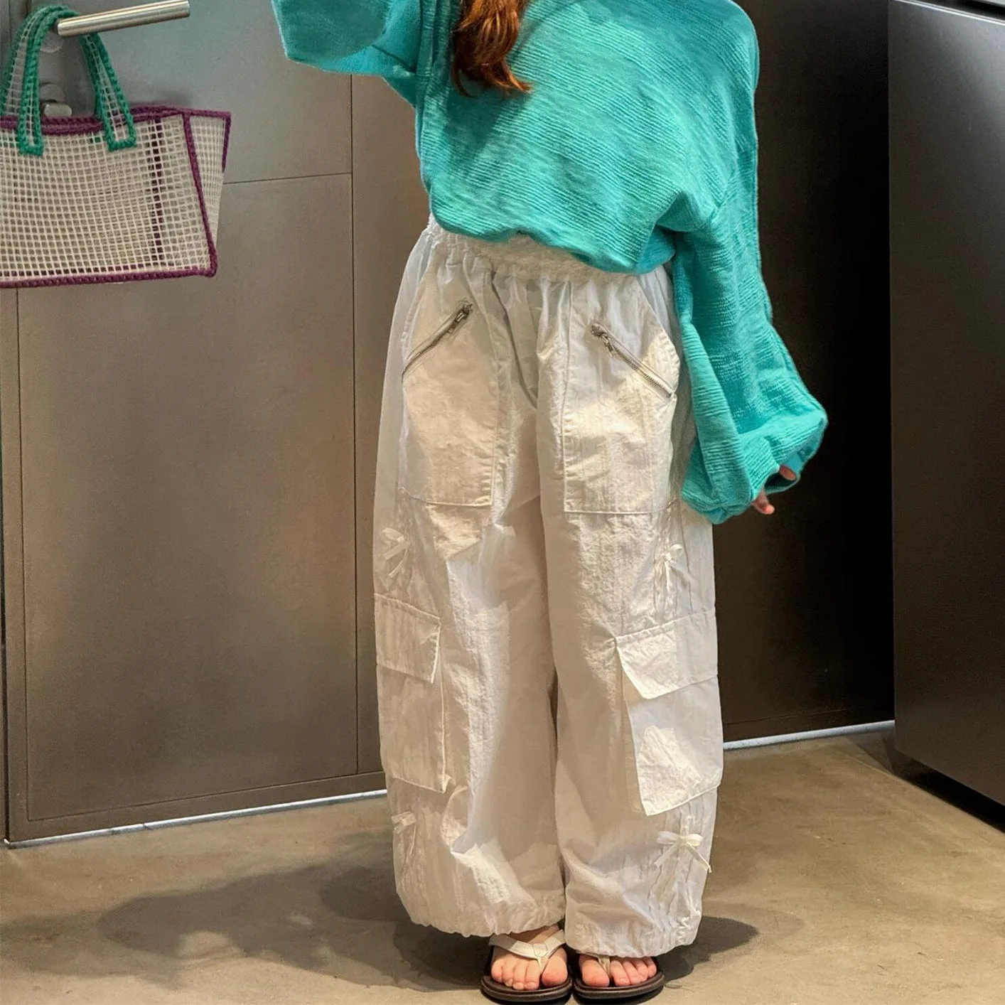2026 Spring Autumn New Korean Children Clothing Girls Pants Solid Casual Bow Work Clothes Wide Leg Pants
