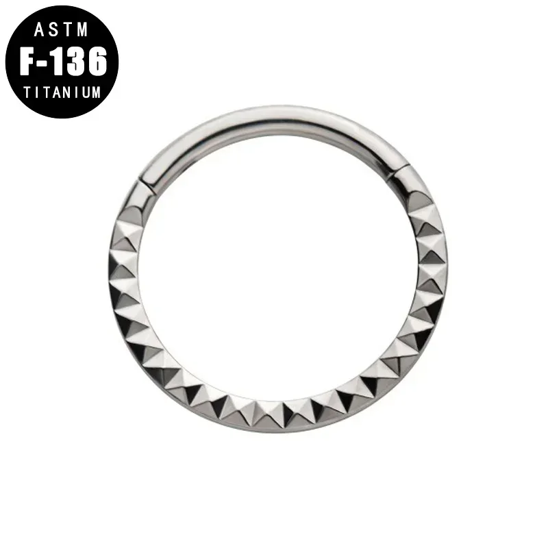 ASTM F136 Titanium Earrings Piercing Nose Rings Hoop Lined Pyramid Cut Front Septum Clicker Tragus Helix Piercing Women Jewelry