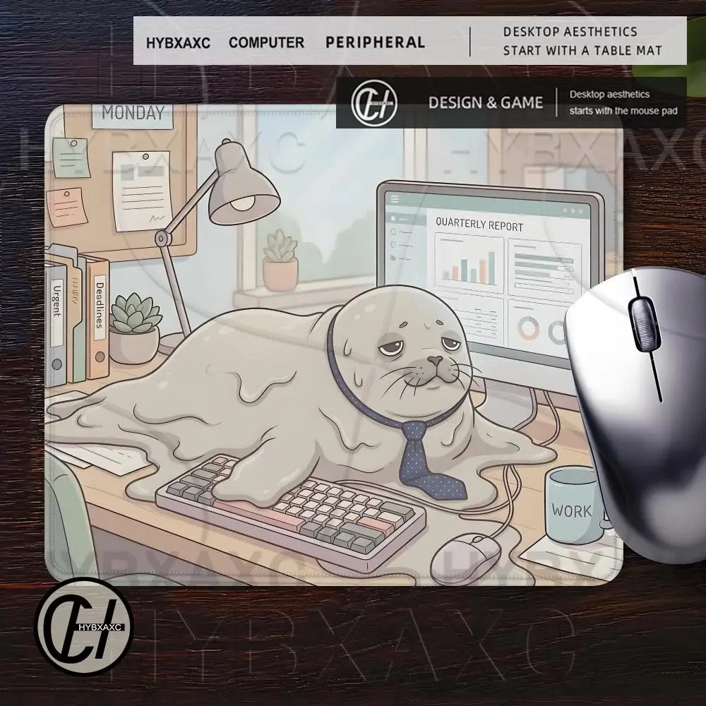 Funny Tired Seal Mouse Pad Cute Capybara Large Square Computer Office Game Table Mats Flustered Bunny Rubber Anti-slip Desk Mat