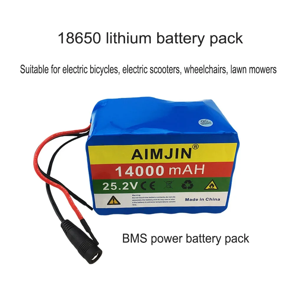 Alta capacidade 25.2V 14000mAh 18650 bateria de lítio 6S4P BMS bateria de energia