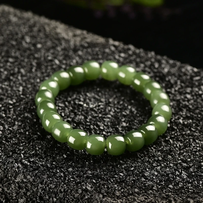 

Qinghai Material Lake Old Style Bead Men and Women, Hetian Jade Green Bracelet
