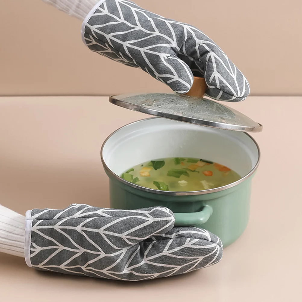 

1Pair Oven Mitts Heat Insulated Gloves Baking Oven Mitts Thickened Cotton Linen Kitchen Safety Cooking Baking Gloves