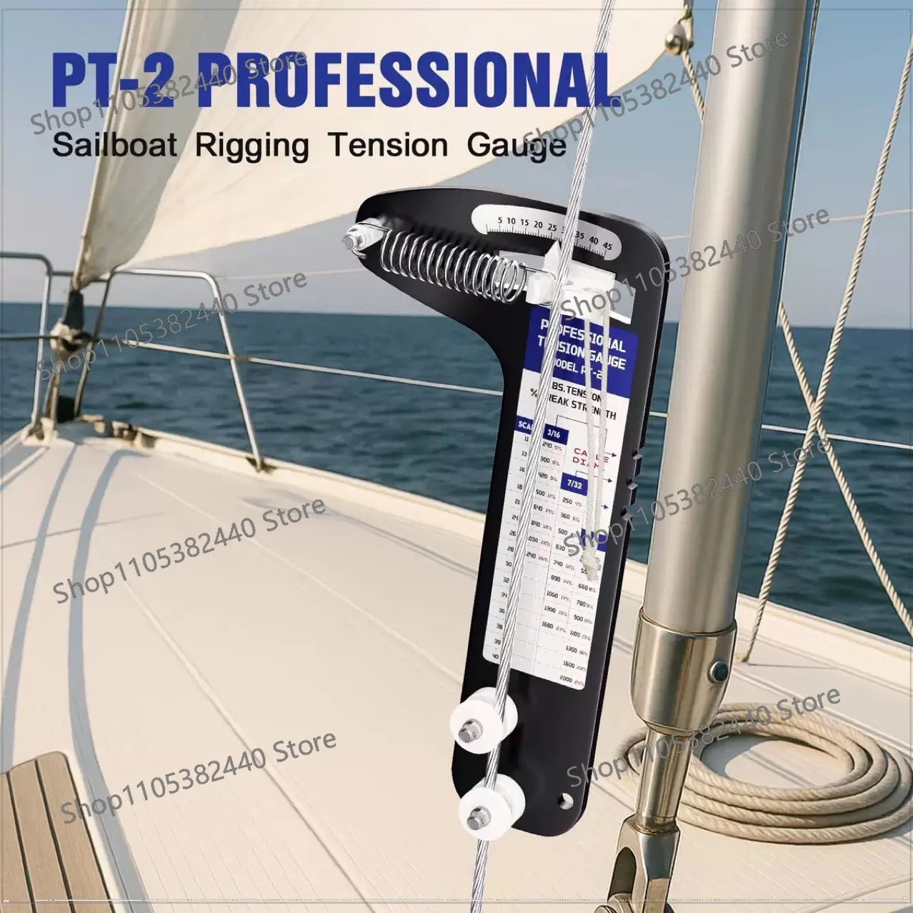 Sailing rigging tension gauge PT-1M-800 lbs Steel for 2.5, 3 and 4 mm cable diameters