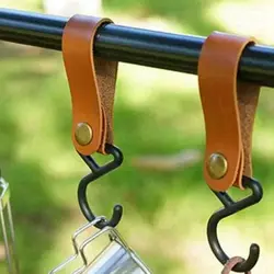 S-Shaped Leather Hanging Hooks Triangle Storage Rack Shelf Hook Keychain Portable Outdoor Camping Hiking Hanger Camping Supplies