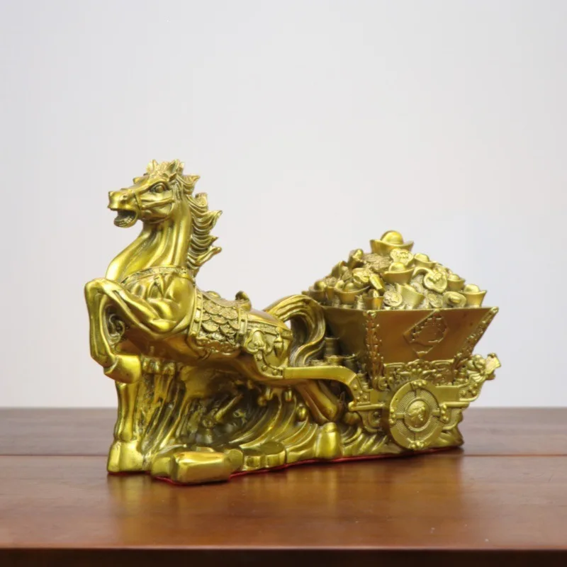 Pure copper figurine, a symbol of prosperity good fortune, representing success abundance. Brass horse and carriag