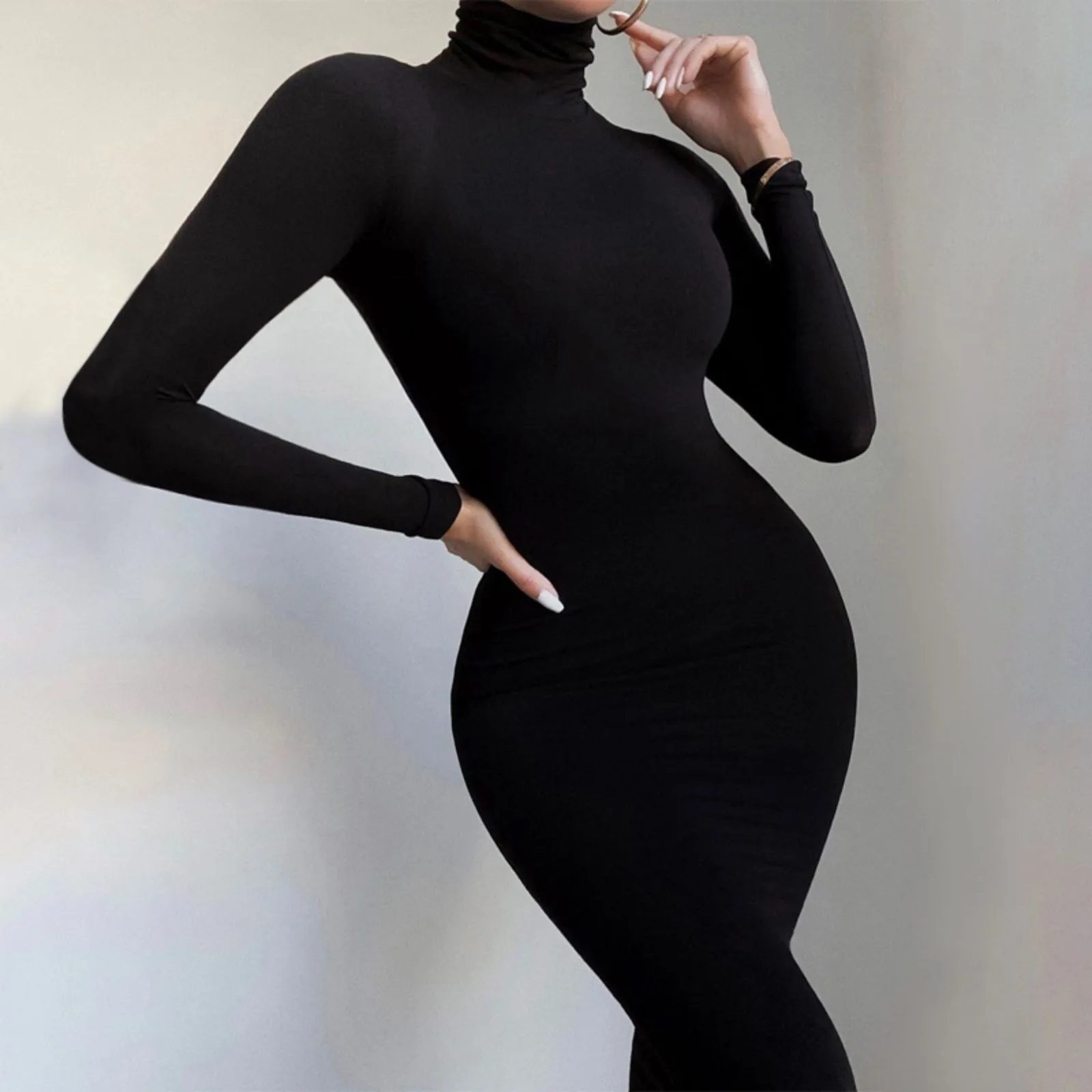 

Black Turtleneck Romper Long Sleeve Sexy Bodycon Jumpsuit Hot Outfit Fall Winter Streetwear Party Overalls Velvet Yo-ga Onesie