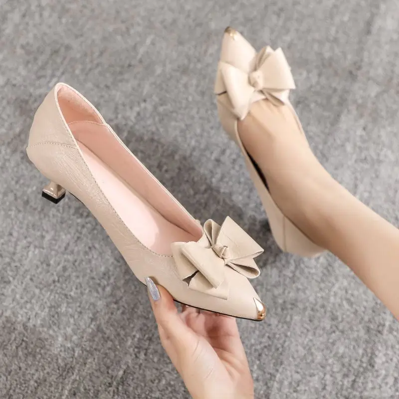 Ladies Summer Footwear Shoes for Women 2024 Stilito Pointed Toe Low Heel Elegant with Bow Discount Comfortable Shoe Vacation 39