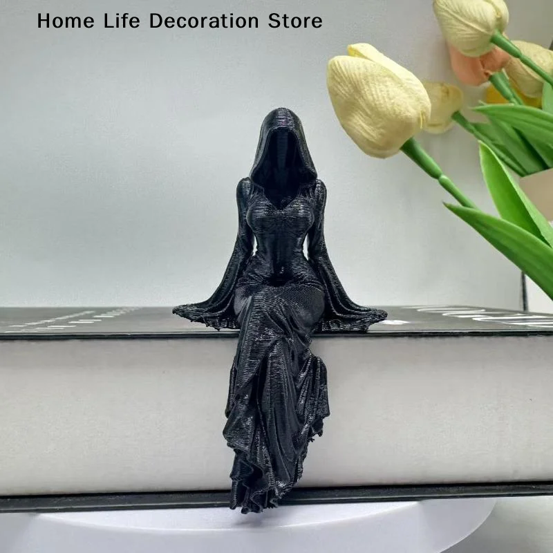 3D Printed Female Grim Reaper Resin Statue Gothic Sitting Sculpture With Scythe Dark Aesthetic Decor For Home Office Halloween