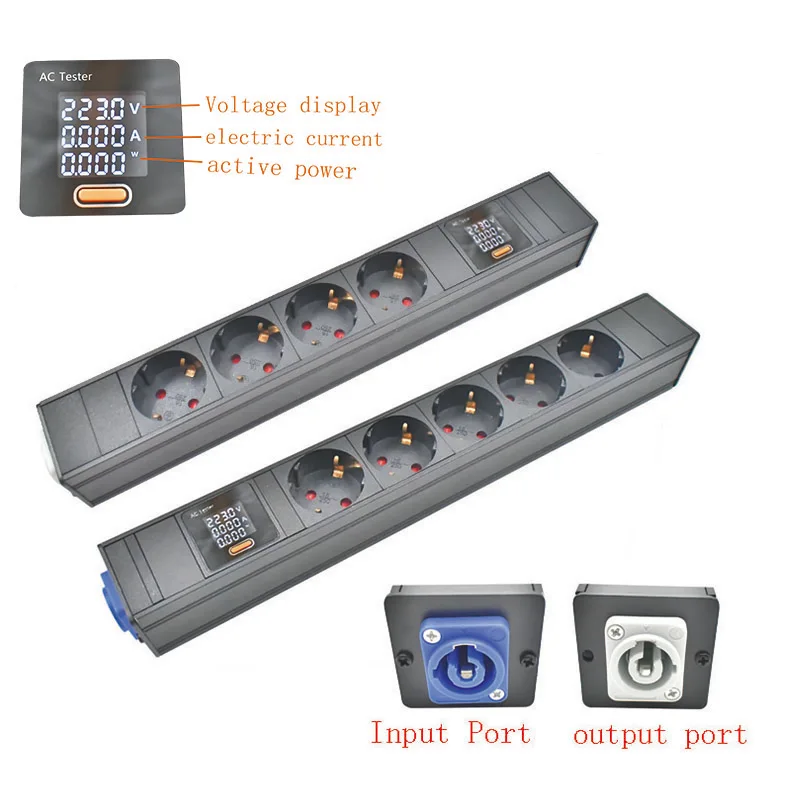 

PDU power board Schuko Powerlink box power amplifier audio 3P aviation input/output plug ammeter digital display 1-9AC EU socket