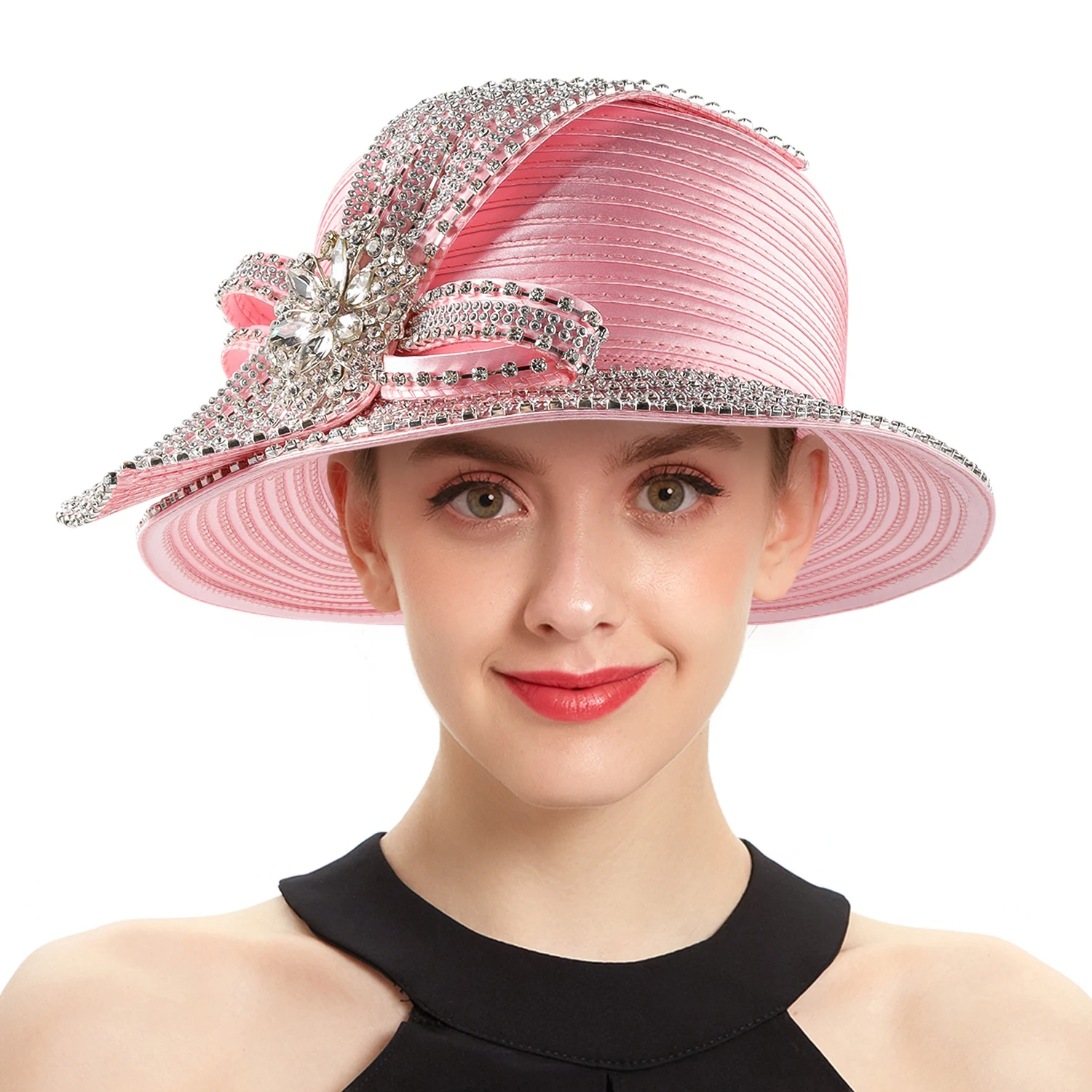 المرأة الساتان قبعة الشمس لحفل الزفاف كنتاكي ديربي حفلة الفاسناتور الكنيسة مأدبة أغطية الرأس قبعات الكنيسة العصرية للسيدات #2