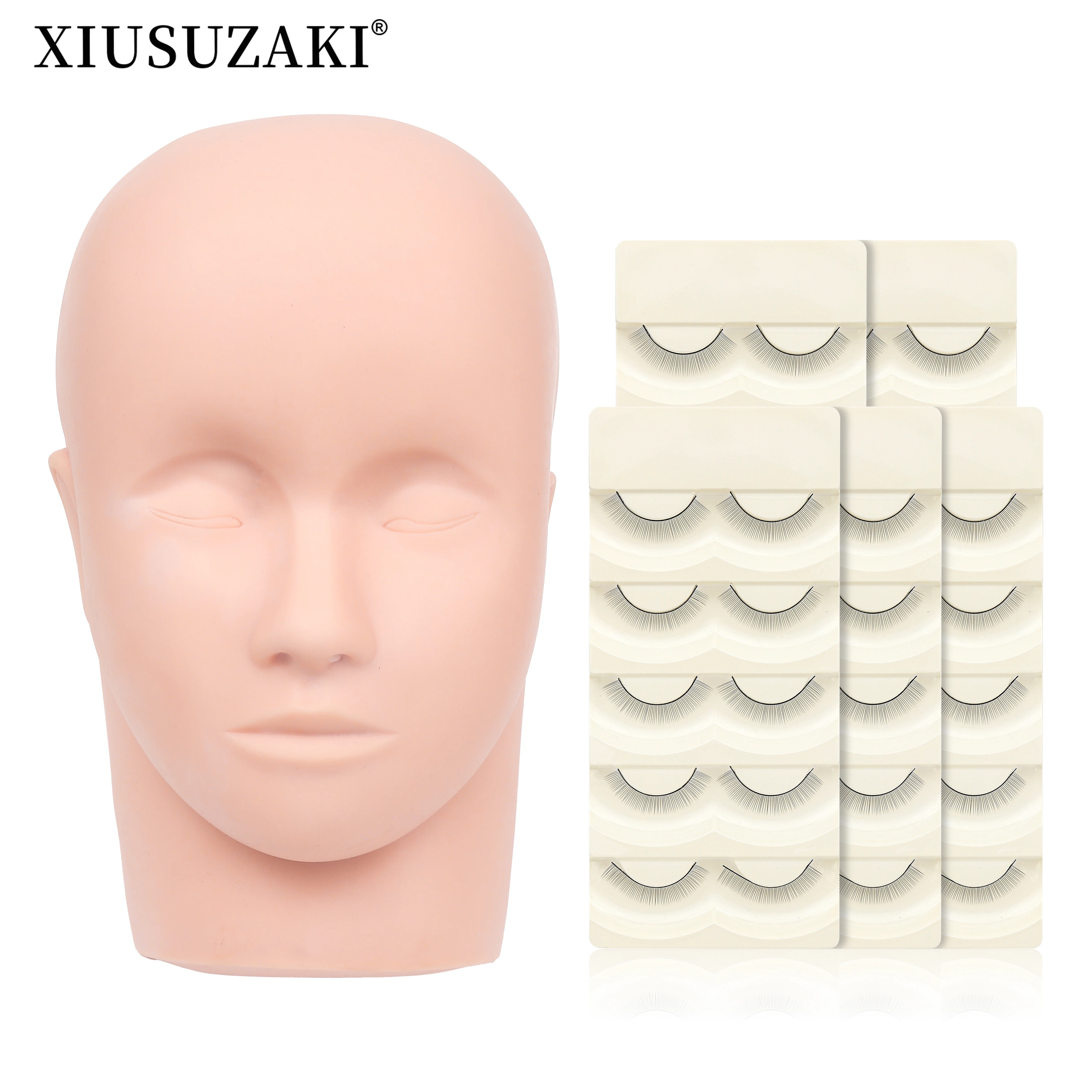 XIUSUZAKI False Eyelash Extensions Kit Set for Beginner Practice Fake Head Model Mannequin Training Lashes Supplier Makeup Tools