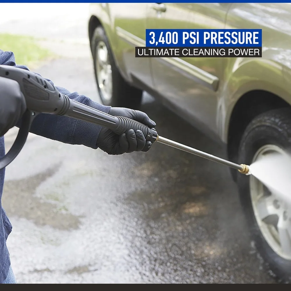 Gas Cold Water Pressure Washer, 3400 PSI, 2.7 GPM, Maintenance-Free Axial Pump, Steel Tube Frame