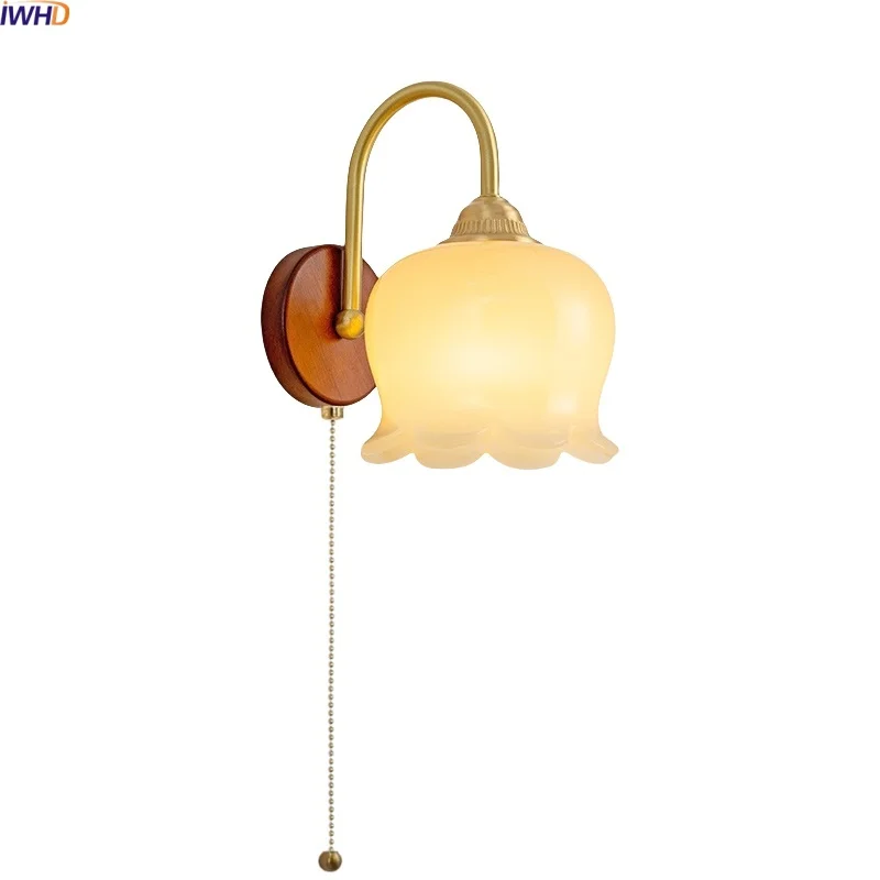 

IWHD Living Room Stair LED Wall Light Fixture Gold Brass Resin Wall Art Decor Home Design Wood Wooden Base Bedside Lamp Arandela