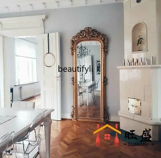 

European full-length mirror retro carved full body French floor-to-ceiling mirror American creative high-end fitting mirror9338