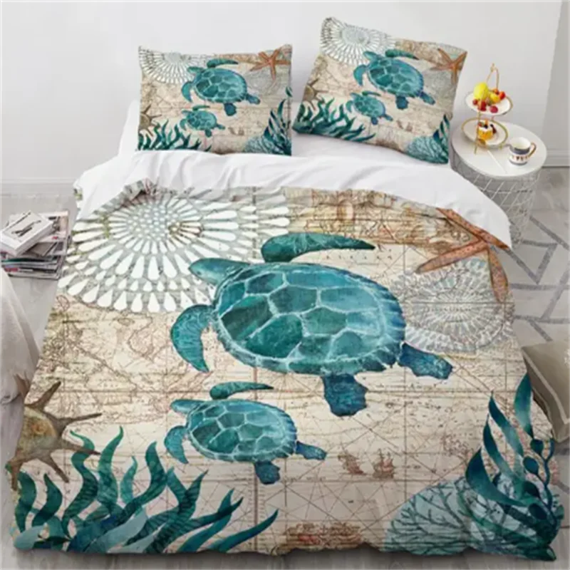 Hot Turtles Bedding Sets Anime Sea Turtles HD Bedspread for Teens Girls Fashion Twin Single Queen King Full Size Duvet Cover