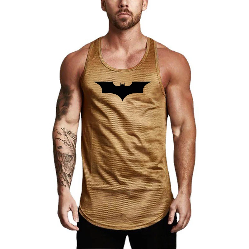 Schwarzes, ärmelloses Sport-T-Shirt mit Fledermaus-Aufdruck für Herren, atmungsaktiv, schnell trocknend, Fitness-Tanktops, Fitnessstudio, Bodybuilding, Muskel-Slim-Fit-Westen