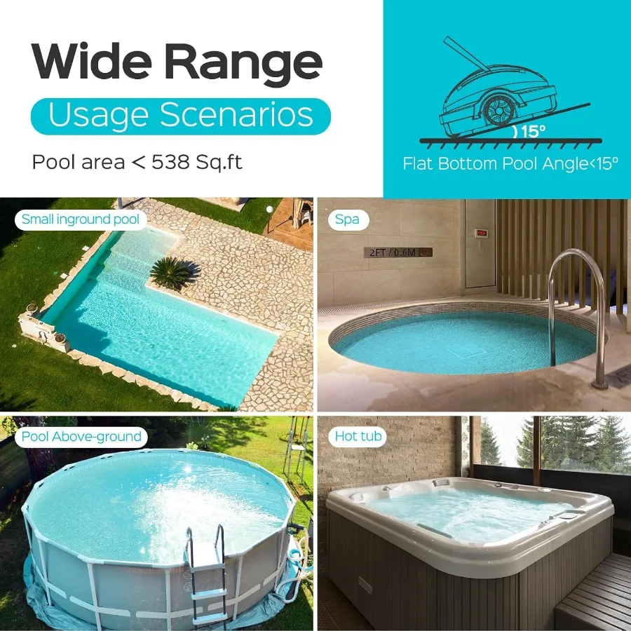 コードレスロボットプールクリーナー 自動プール掃除機 強力な吸引力 デュアルモーター セルフパーキング 最大538平方フィート 平らな場所に最適