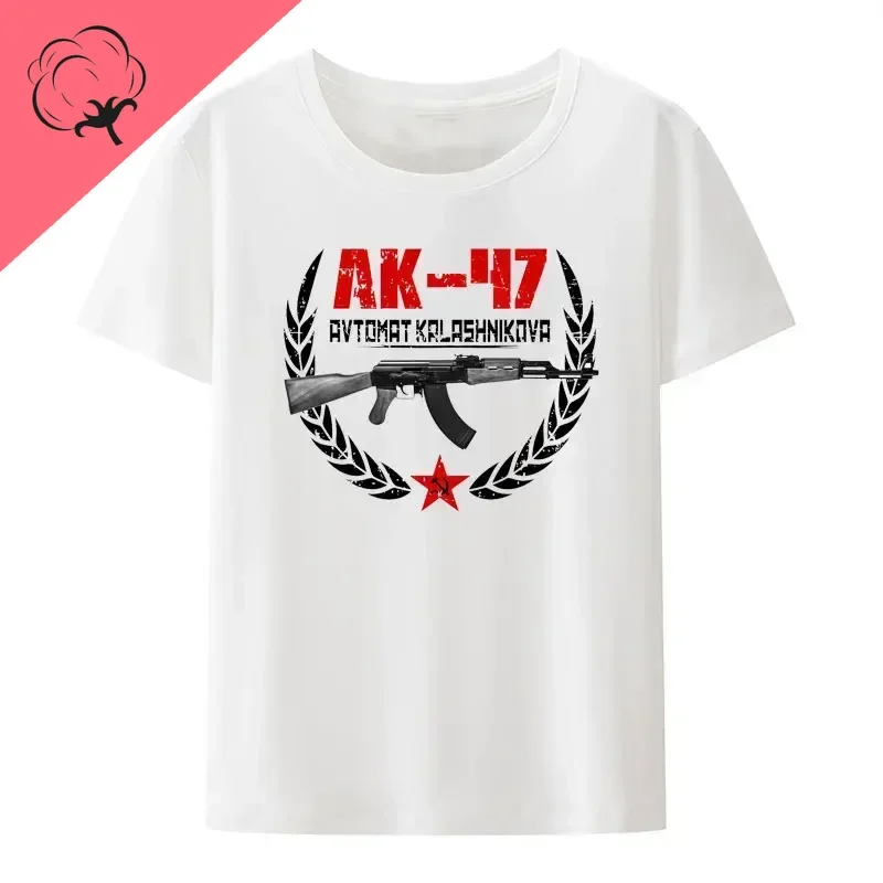 Men Loose Modal T Shirt Russian Rifle Kalashnikov Ak 47 Printing Tees 100%cotton Short-sleev Creative Breathable Street