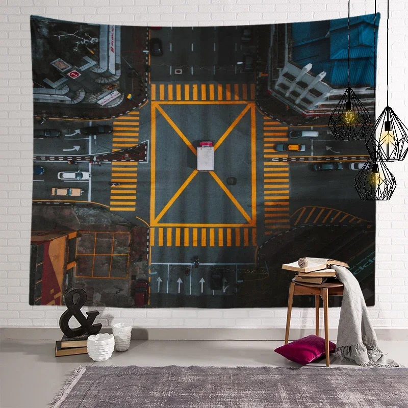 Modern Art City Silhouettes Tapestry Skyscraper Bridge Traffic Tapestry Wall Hanging Home Decor for Bedroom Living Room Dorm