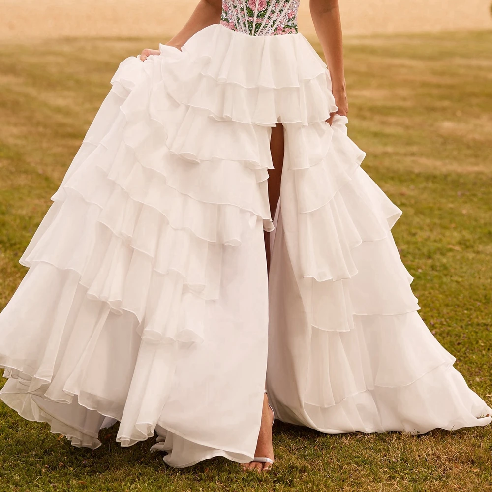 

High Fashion Chiffon Long Prom Skirt for Women Puffy Tiered Tulle Long Skirts Elegant Ruffled Wedding Skirt Custom Made