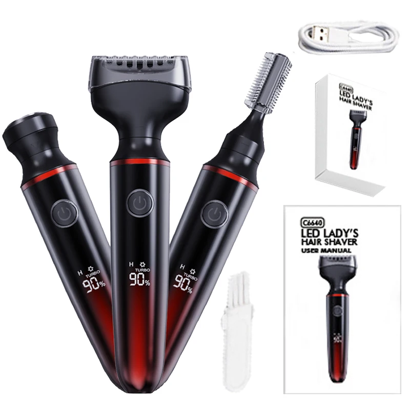 Electric Razor for Women Hair Trimmer for Face Eyebrow Beard Arm Leg Armpit Bikini Rechargeable Portable 3 in 1 Body Shavers Set