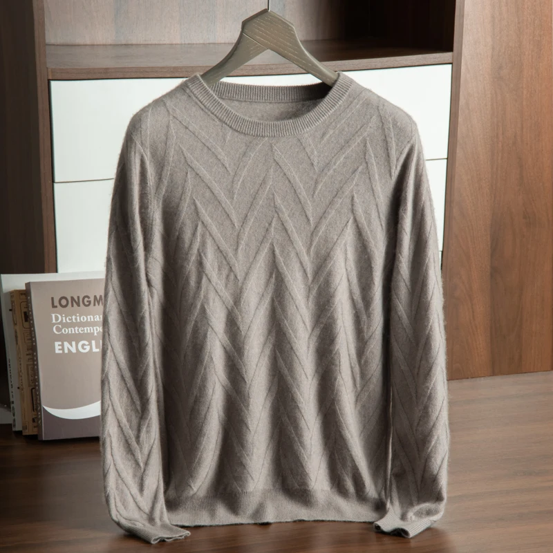 Autumn and Winter New Collection (100% Cashmere) Men's Casual Round Neck Versatile Seat Weaving Temperament Sweater for Men