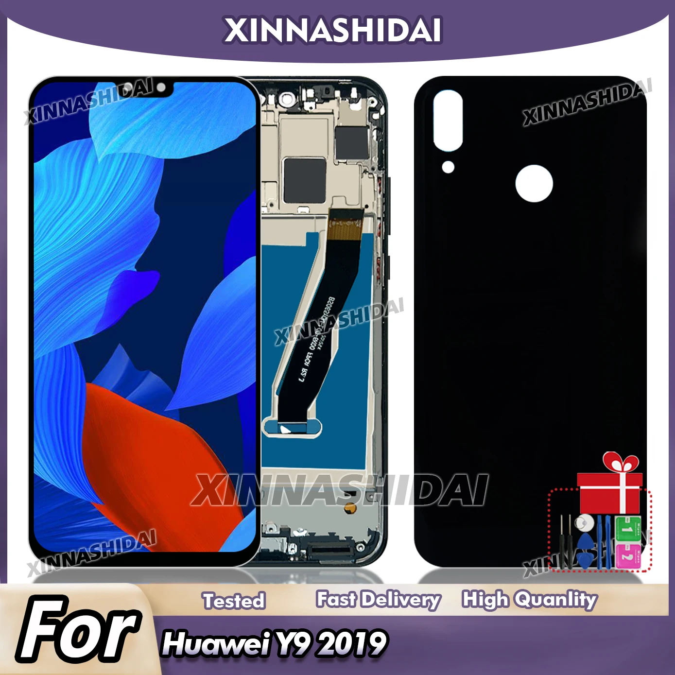 6.59'' Tested For Huawei Y9 2019 JKM-LX1 LCD Display Touch Screen With Frame and Battery Cover Replacement Digitizer Assembly