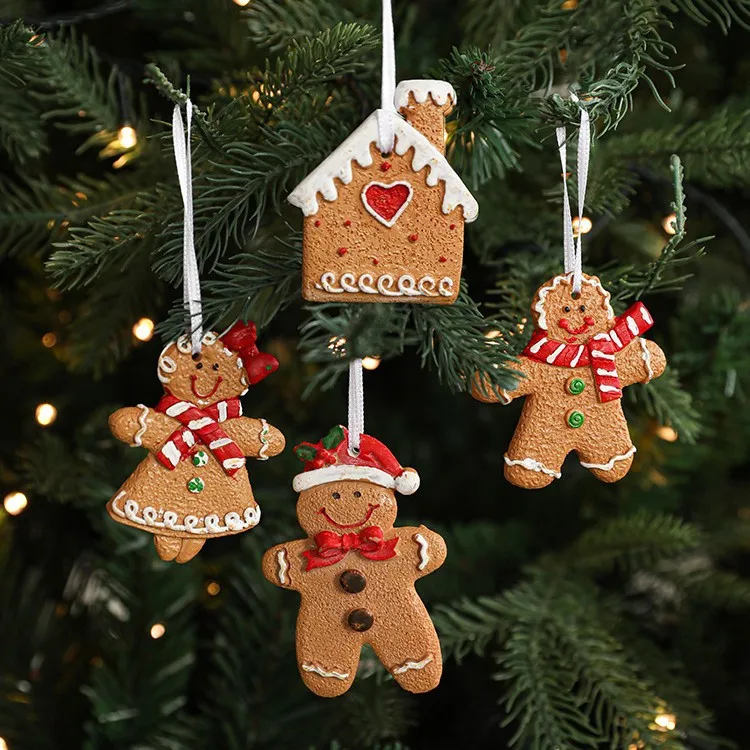 

Resin Gingerbread Man Christmas Tree Ornament DIY Hanging Decor with Love Heart Handmade Christmas Decorations for Home