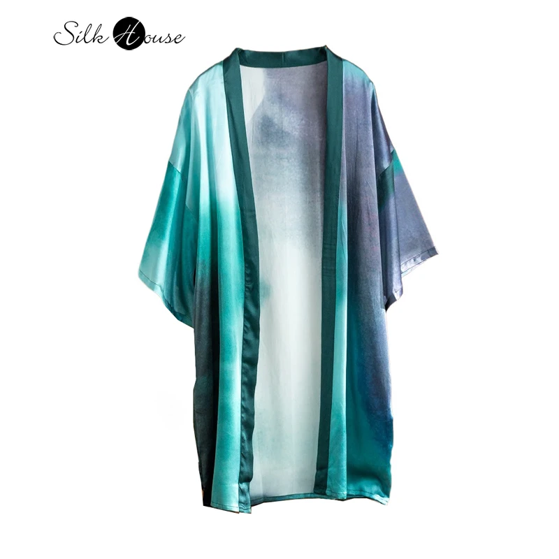 

2026 женский весенне-летний новый тяжелый 100% натуральный шелковый шелк SangBo, атласный, с v-образным вырезом, свободный и повседневный, чайная одежда, кардиган