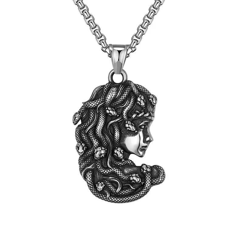 Medusa Mythology Snake Head Pendant Necklace for Men Vintage Gothic Punk Hip Hop Mortorcycle Biker Party Jewelry Gifts Wholesale