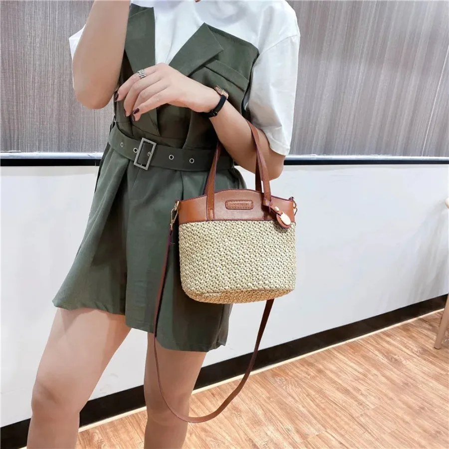 

New Fashion Casual Oceanic Summer Niche Straw Large Bag Female Handmade Weaving Crossbody Vacation Beach Bag Tote Bags