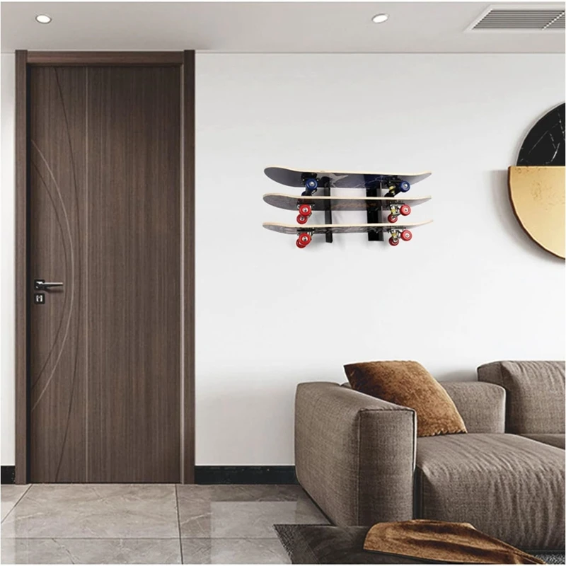 YHOLI-estante de exhibición de montaje en pared para monopatín, estante para monopatín con tres capas, colgador de almacenamiento para monopatín para el hogar o el garaje, 1 par D