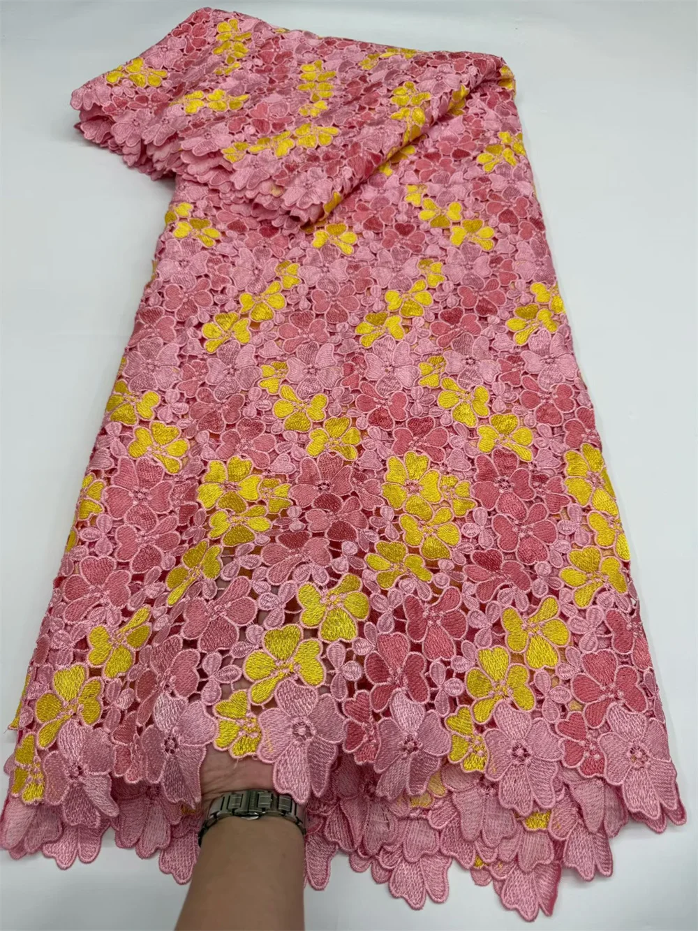 Nigerian French Water Soluble Lace African Tricolor Guipure Cord Lace Fabric for Women Party Dress Sew High Quality,5Yard H171-1