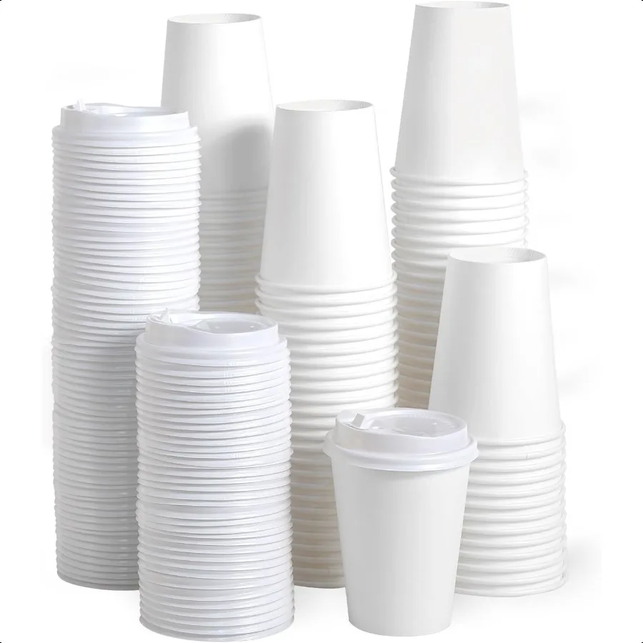 

[100 Pack] 12 oz Paper Coffee Cups Paper Coffee Cup with Lids Hot Cold Beverage Drinking Cup for Water Juice or Tea Suitable f