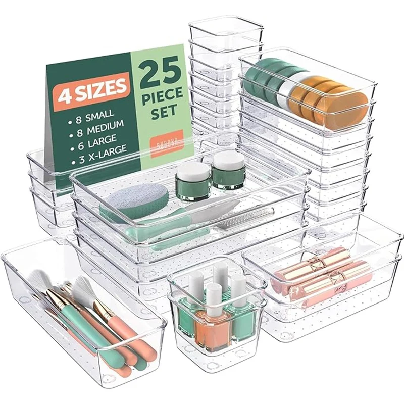 25-piece Visual Drawer Storage Box Set Transparent Compartment Multi-functional Desktop Built-in Stationery Sundries Storage Box