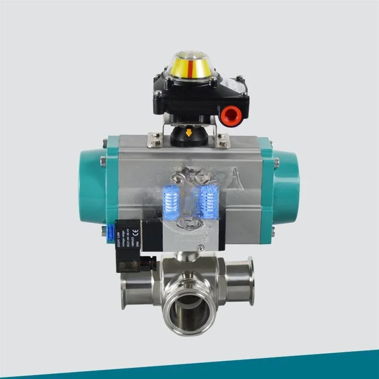 CF8 pneumatic internal thread T-type three-way ball valve Q615F-16P-DN25 wire fitting port LMG double-acting cylinder