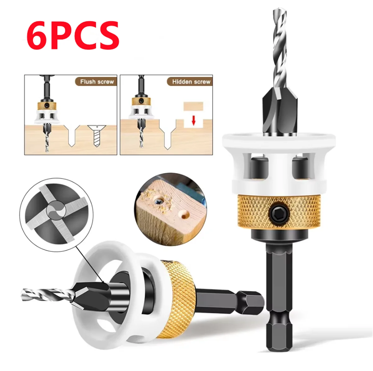 

Adjustable Depth Step Drill Bit Alloy Woodworking Cone Four Edge Countersink For Screw