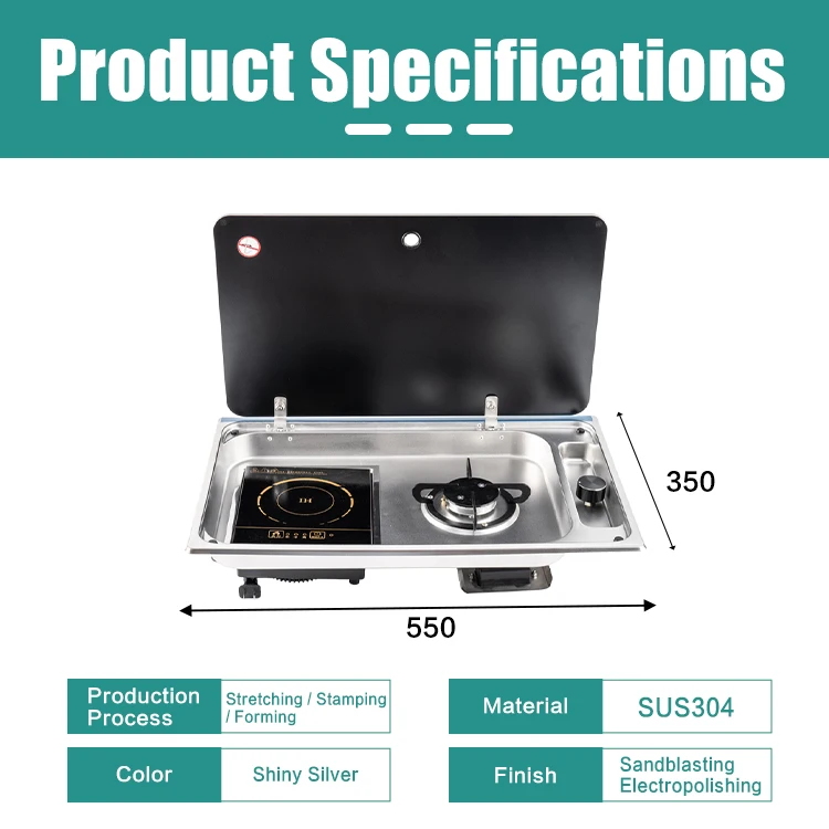 JDA SS304 Built-in RV Gas Burner And Induction Cooktop Cooker Combine For Camper Van RV Caravan Motorhome Boat