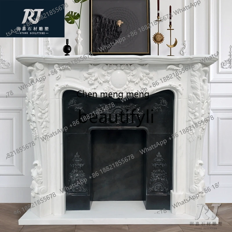 

178French fireplace marble fireplace decorative cabinet stone carving mantel light luxury retro living room