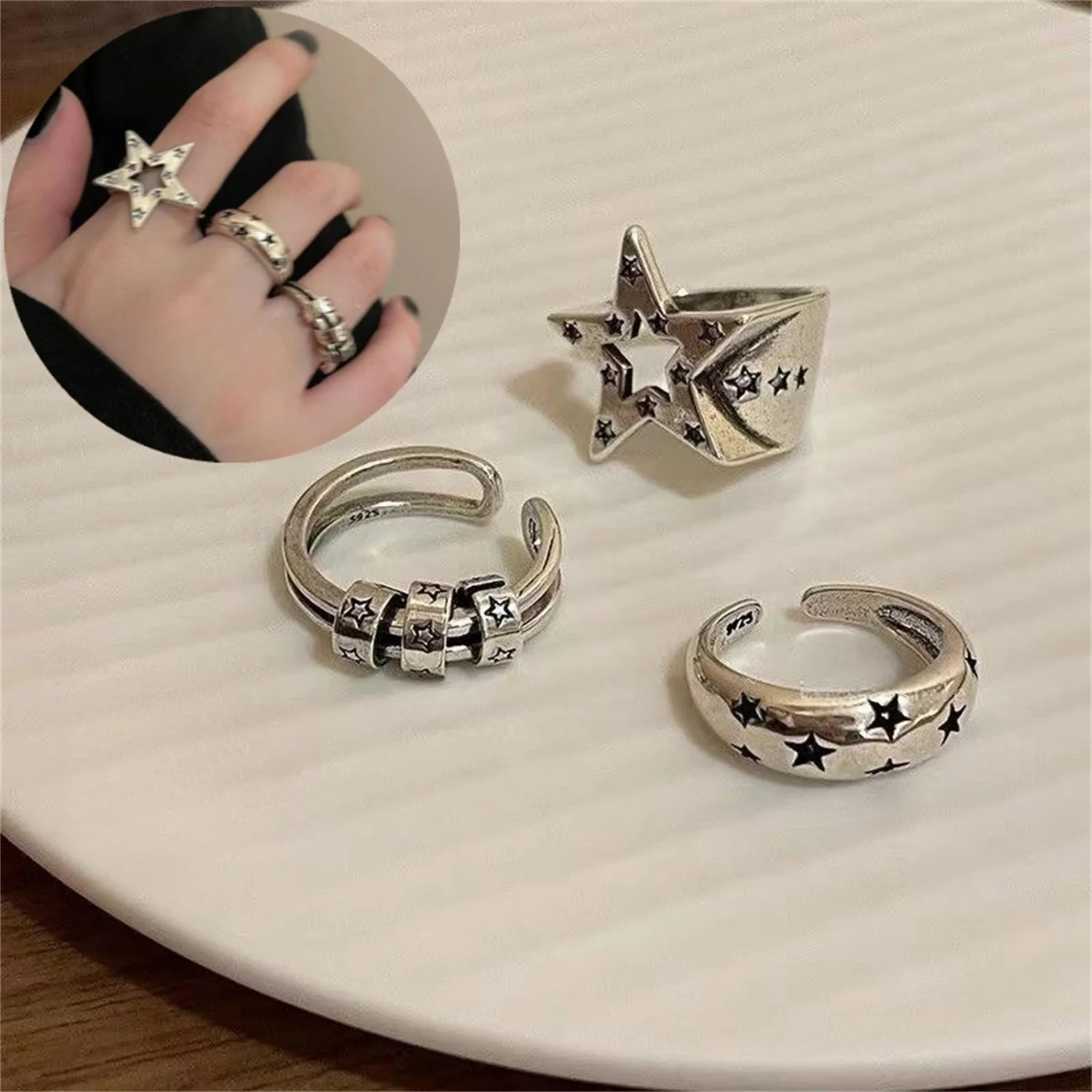 Gothic Vintage Five-pointed Star Rings For Men Women Y2k Accessories Irregular Hip Hop Rock Rings Couple Jewelry Gifts